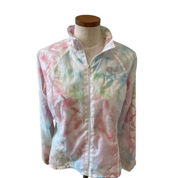 FILA Sporty Athleisure Nylon Windbreaker Jacket Pastel Floral Print L - Picture 1 of 6